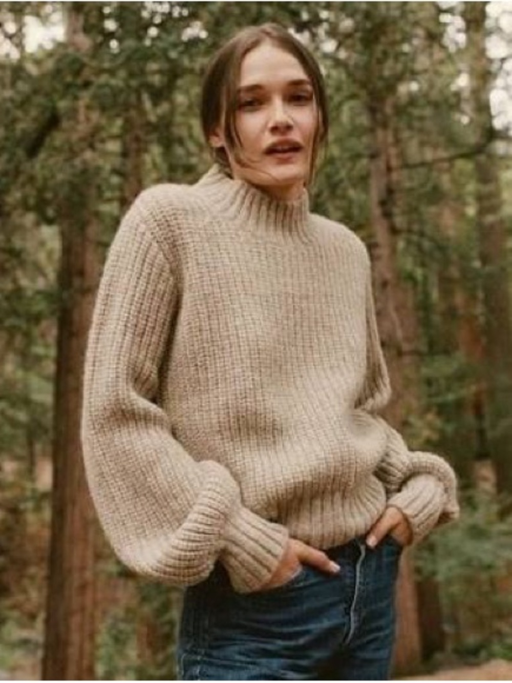 DOEN Lulu Mock Neck Baby Alpaca Oatmeal Beige Chunky Cropped Sweater Size XS
